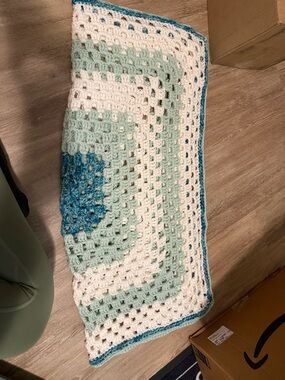 Handmade Granny Square Crochet Throw in Teal, Mint & White vintage